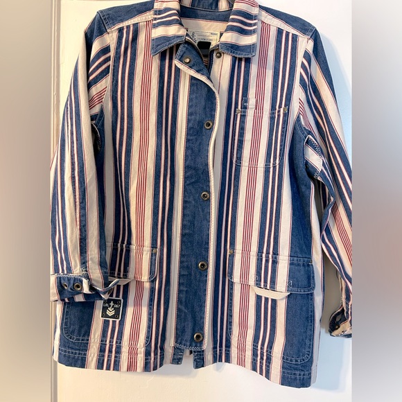 90s Ralph Lauren Naval Striped Color Block Denim Jacket - Size L - Picture 2 of 6